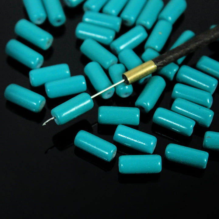 Dark Cyan Color Tube Shape Ceramic Beads