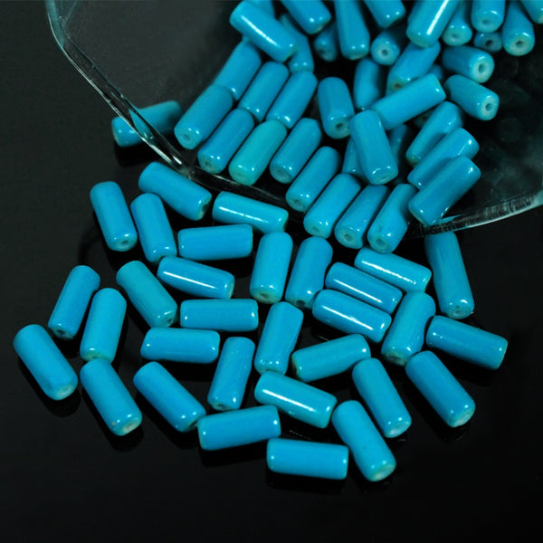 Ocean Blue Color Tube Shape Ceramic Beads