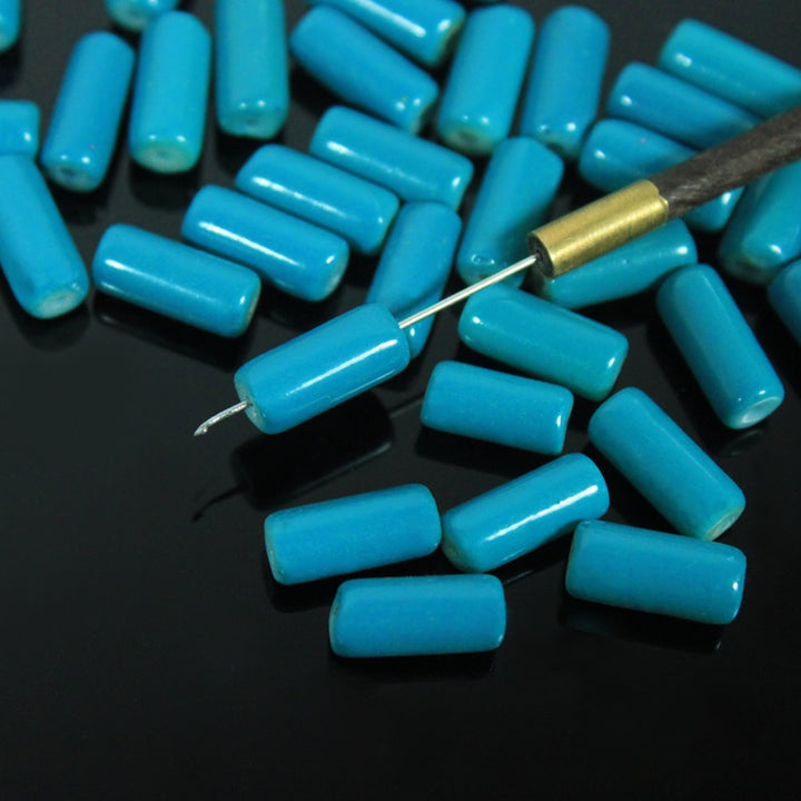 Ocean Blue Color Tube Shape Ceramic Beads