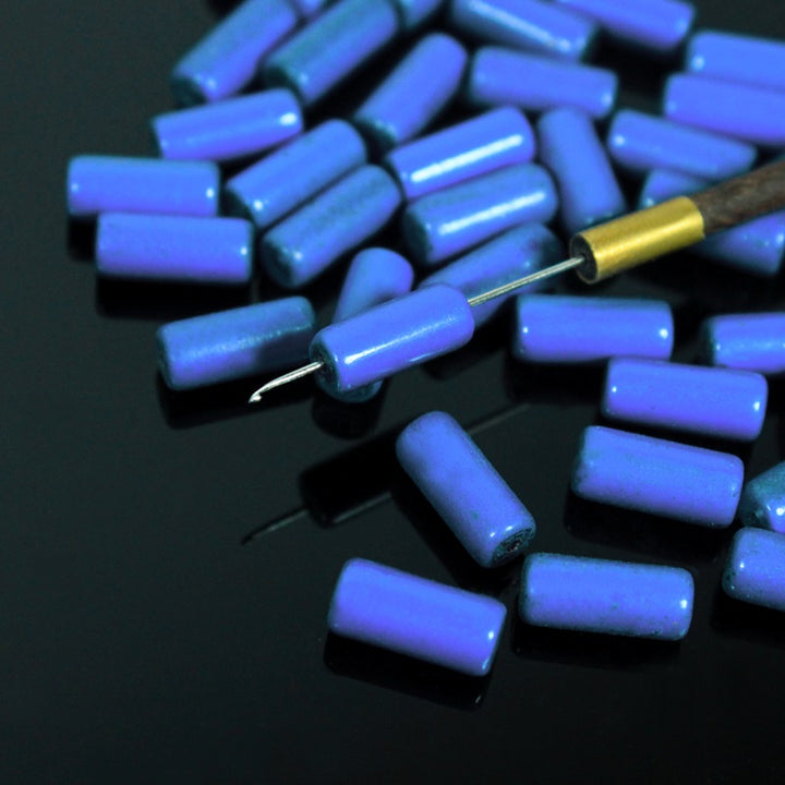 Monaco Blue Color Tube Shape Ceramic Beads