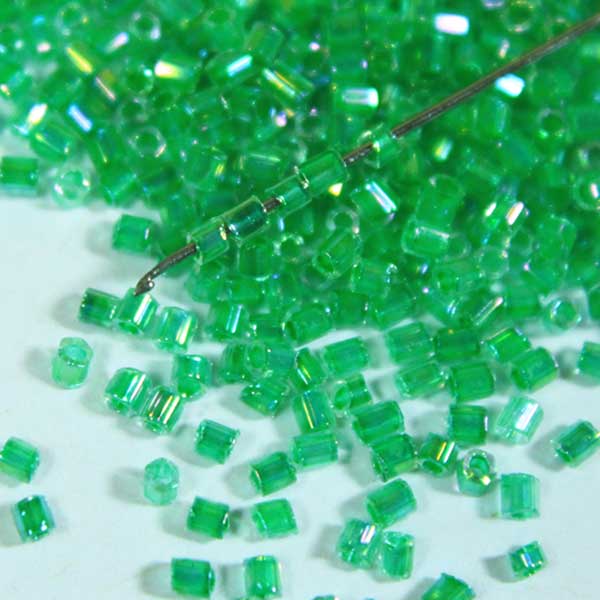 Green Color Cut Cylinder Beads