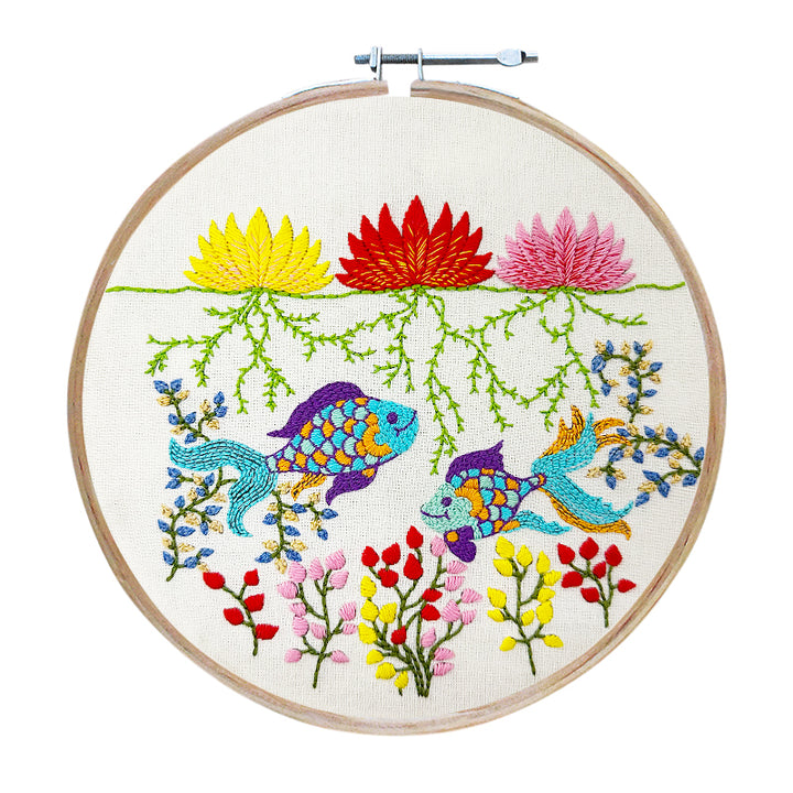 fish in pond embroidery kit