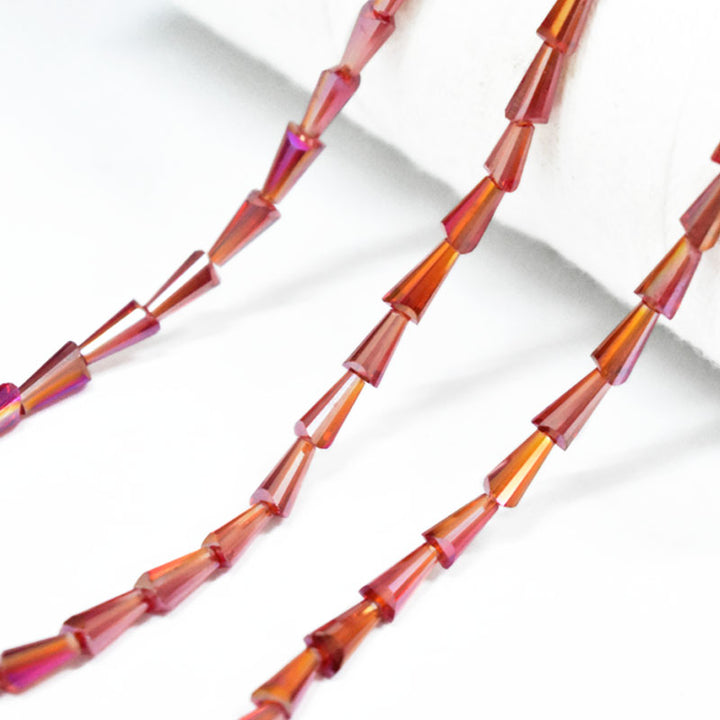 Orangish Pink color ab finish cone faceted beads for necklaces