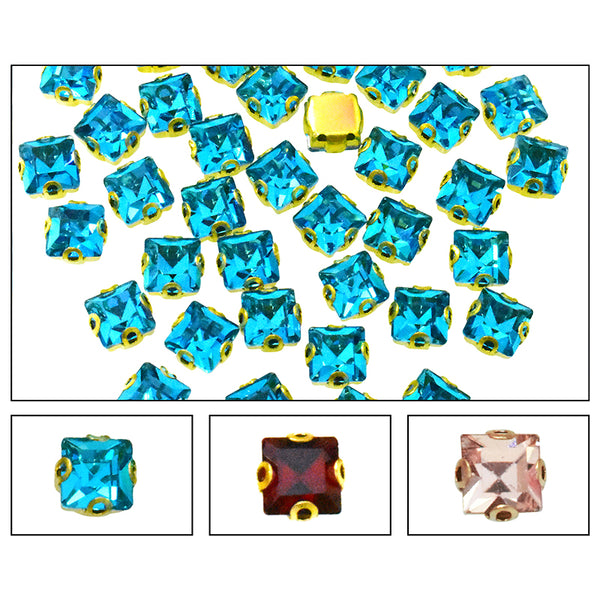 Square Shape Sew on Flat Back Claw Crystal Rhinestones, 48 Pieces