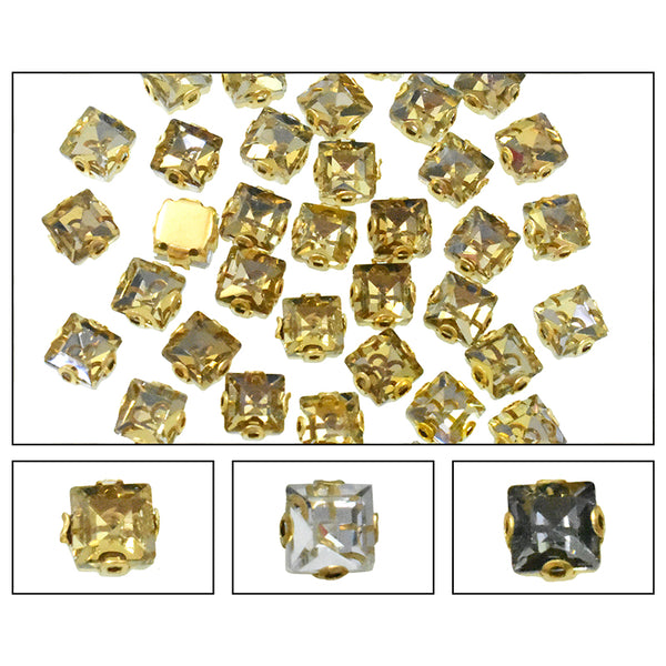 Square Shape Sew on Flat Back Claw Crystal Rhinestones, 48 Pieces