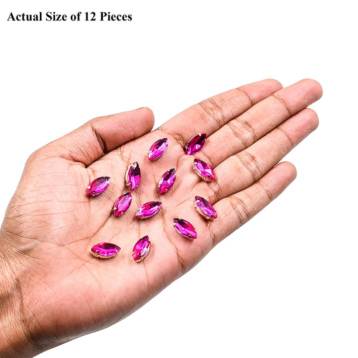 Magenta Colour Boat Shape Rhinestones