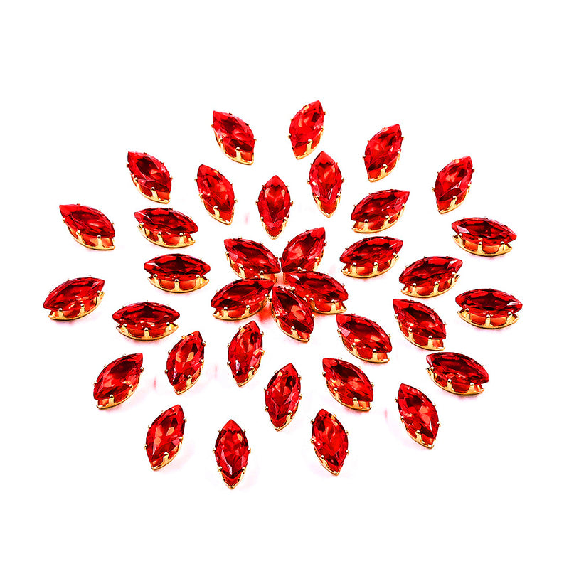 Buy Sew On Boat Shape Rhinestones In Ruby Red Colour ...