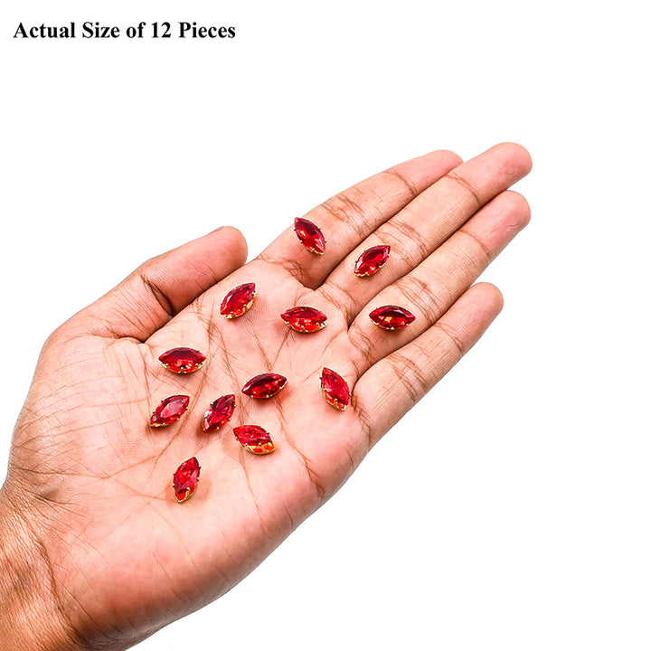 Ruby Red Colour Boat Shape Rhinestones