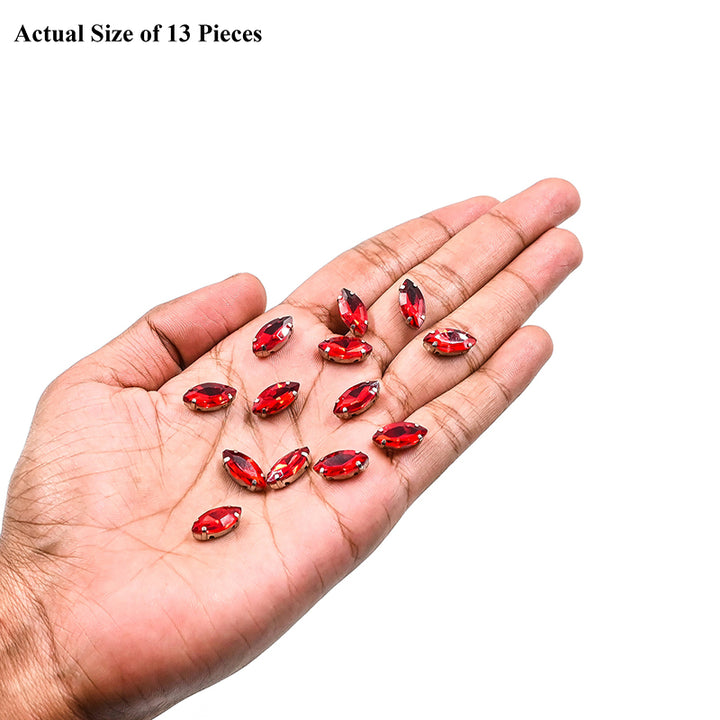 Ruby Red Colour Boat Shape Rhinestones 