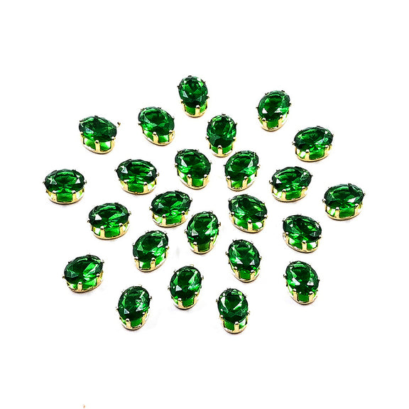 Buy Sew On Oval Shape Rhinestones In Emerald Green Colour ...