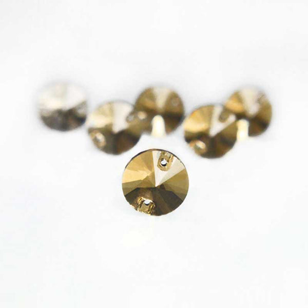 EMBGS4919 (12MM Pale Gold Color Flat Back Round Rivoli Glass Crystal)