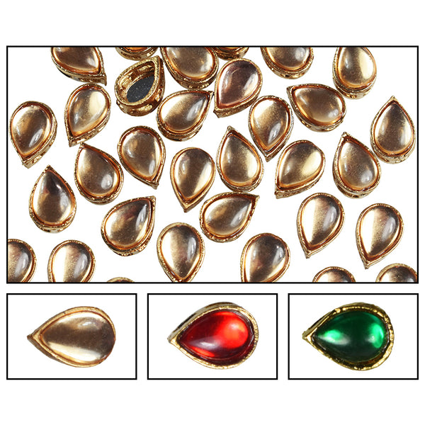 Flat back Kundan Rhinestones in Raised Setting, 9*13MM Tear Drop Shape, For Jewelry Making & Embellishment