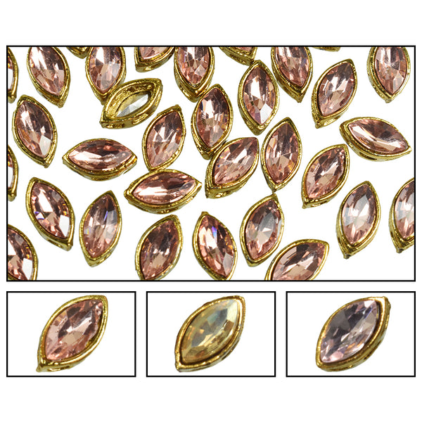 Flat back Kundan Rhinestones in Raised Setting, 7*12MM Marquise Eye Shape, For Jewelry Making & Embellishment