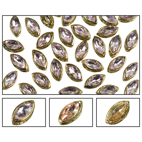 Flat back Kundan Rhinestones in Raised Setting, 6*10MM Marquise Eye Shape, For Jewelry Making & Embellishment