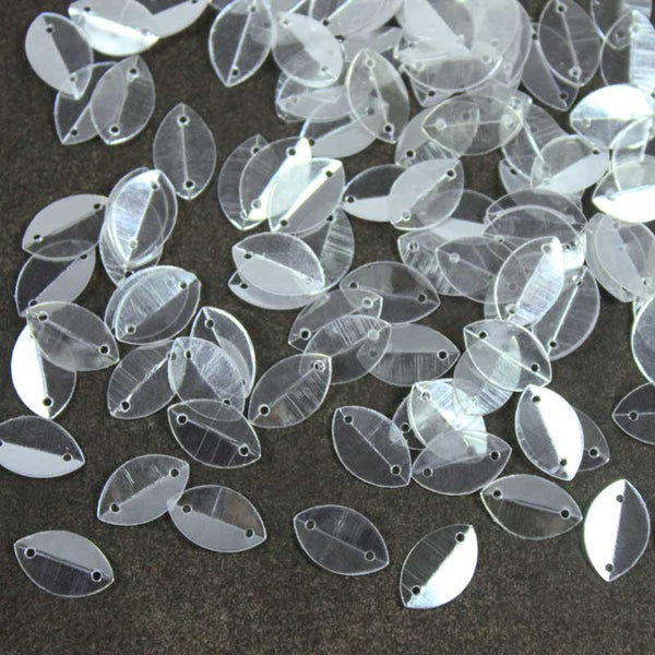 EMBSQ4944 (9x14MM Folded Leaf Shape Transparent Silver Color Sequins)