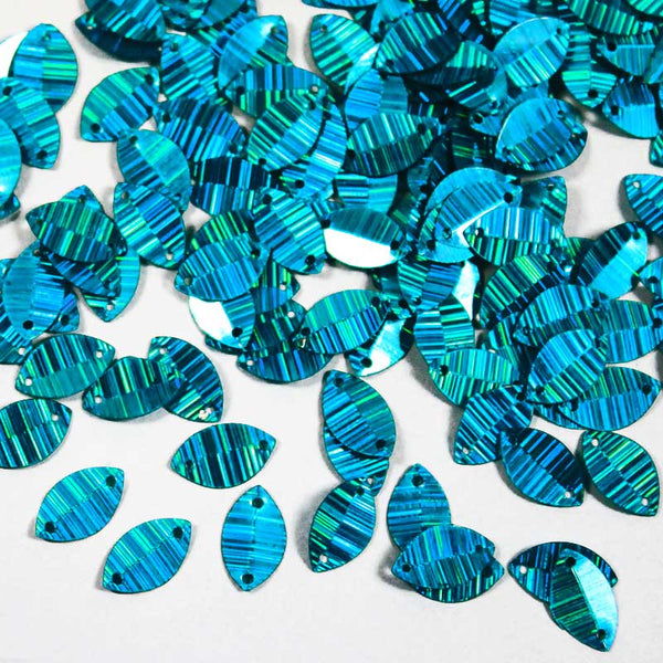 EMBSQ4949 (9x14MM Folded Leaf Shape Blue Color Rainbow Sequins)