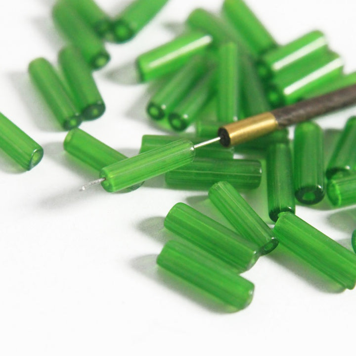 Dark Green Color Tube Shape Ceramic Beads