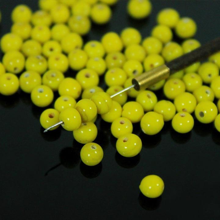 Lemon Yellow Color Round Shape Ceramic Beads