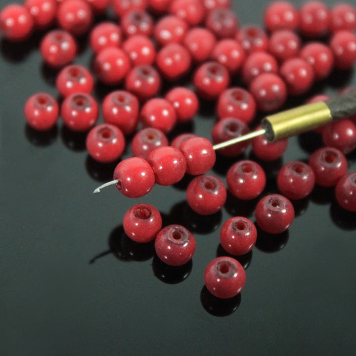 Cranberry Red Color Round Shape Ceramic Beads