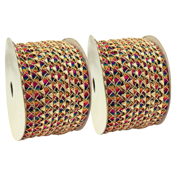 Samosa Lace Design Trim Rolls Multi  Colours For Dupatta, Blouses & Kurti, Width 1.5cm (2 Rolls)