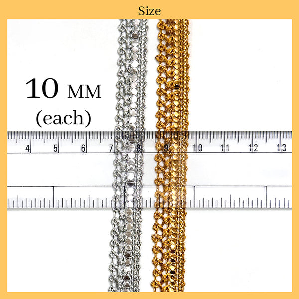 Combo of Gold and Silver Zari Lace with Shining Sequence Sitara for Saree Border, Blouse, Dupatta Border, Lehenga, Kurti etc (18 Meters/Roll, 10mm Wide)