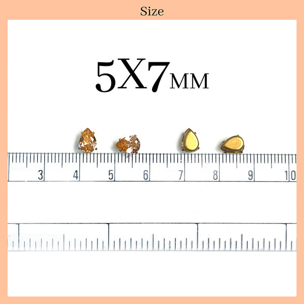 Light Gold Crystal Rhinestones in Golden Metal Back Crown Prong Setting Claw  for Craft, Jewellery Making, earrings, Embroidery, Fabric etc (Tear Drop Shape, 5X7MM, 50 Pieces)