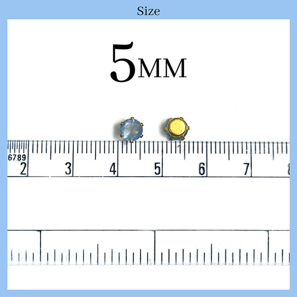 Light Blue Crystal Rhinestones in Golden Metal Back Crown Prong Setting Claw  for Craft, Jewellery Making, earrings, Embroidery, Fabric etc (Round Shape, 5MM, 50 Pieces)