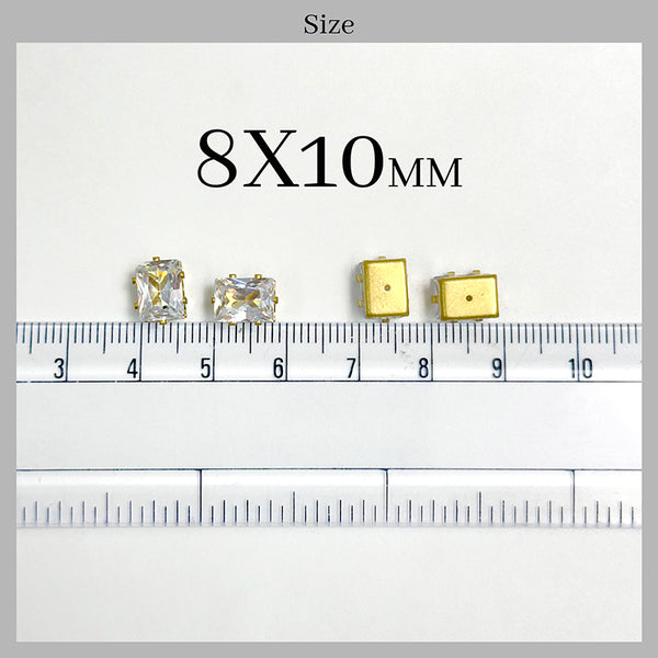 Silver Rainbow Crystal Rhinestones in Golden Metal Back Crown Prong Setting Claw  for Craft, Jewellery Making, earrings, Embroidery, Fabric etc (Square Shape, 8x10MM, 25 Pieces)