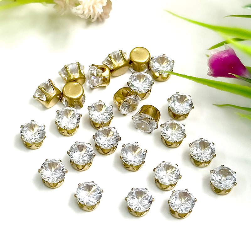 Shop Silver Rainbow Round Shape Crystal Rhinestones with Golden Claw ...