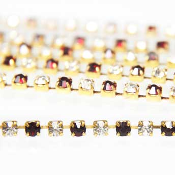 EMB1151 (Single Crystal repeated in Ruby Red & Silver Colour Cup Chain)