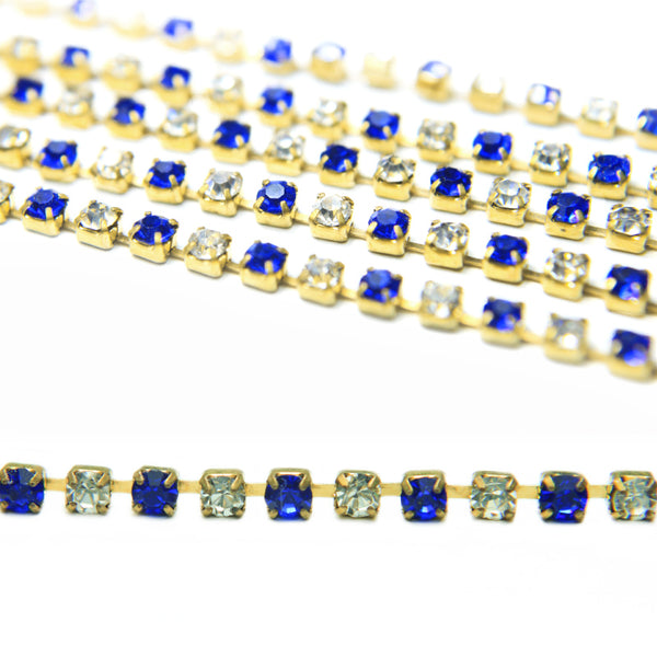 2mm blue and silver crystal cup chain