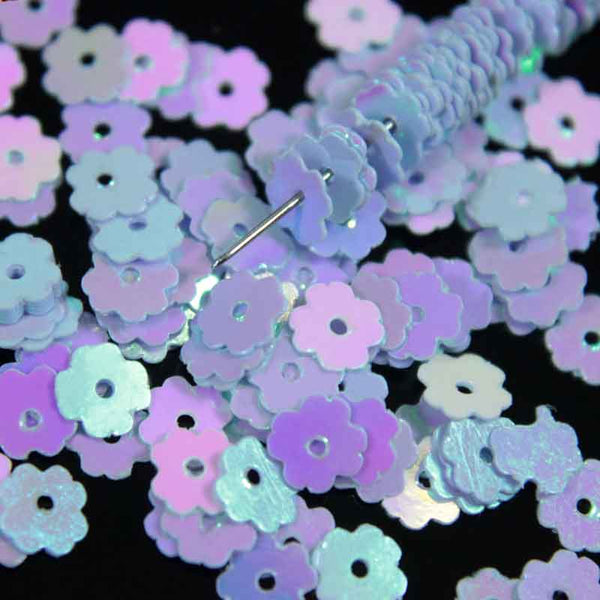 EMB4312 (Flower Shape Centre Hole Cream/Purple Color Sequins)