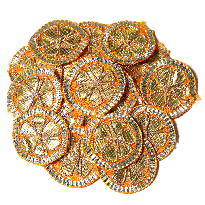 Gota flower patches
Ethnic appliques
Dress embellishments
Headpiece decorations
Fabric accessories
Gold and orange patches
Traditional embroidery
DIY fashion crafts
Indian ethnic style
Sew-on floral patches
Costume embellishments
Handmade dress