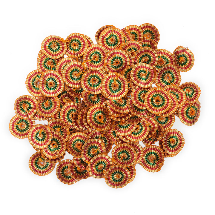 Handcrafted gota flower applique patches with intricate gold and silver foil work, designed in floral patterns