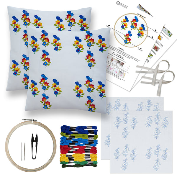 Complete DIY embroidery kit designed for beginners, with step-by-step instructions to create personalized cushion covers